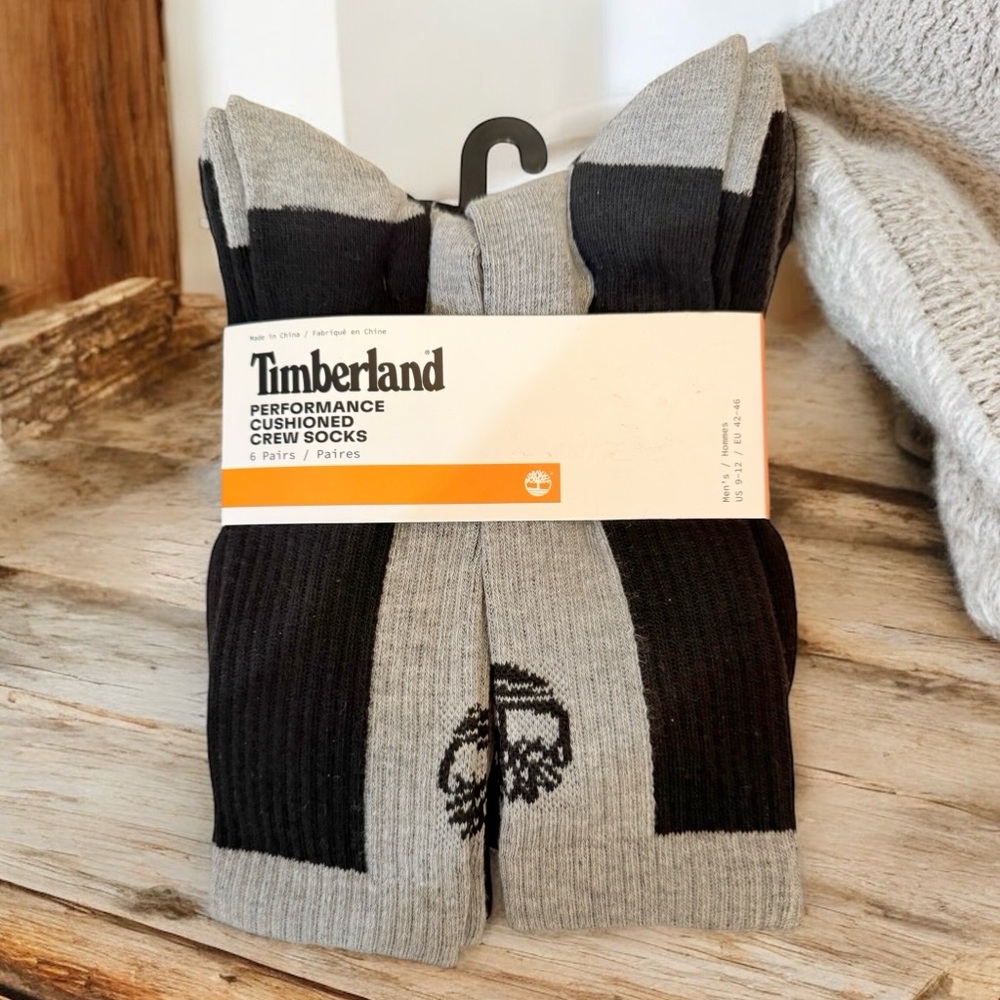 NWT Men’s Timberland Performance Cushioned Crew Socks 6 Pair - Size 9 - 12